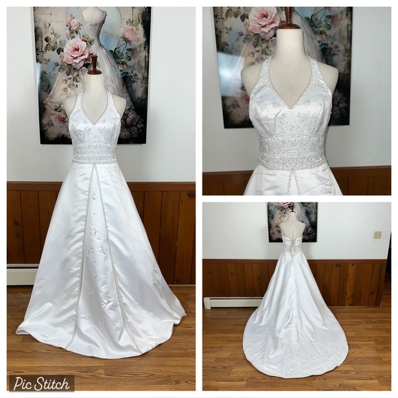 Mori Lee Dresses & Skirts - Beautiful Vintage Y2K Mori Lee White Satin Halter Wedding Gown!